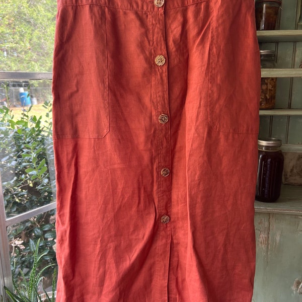 100% Linen-skirt- size medium- two pockets- beautiful rust colour