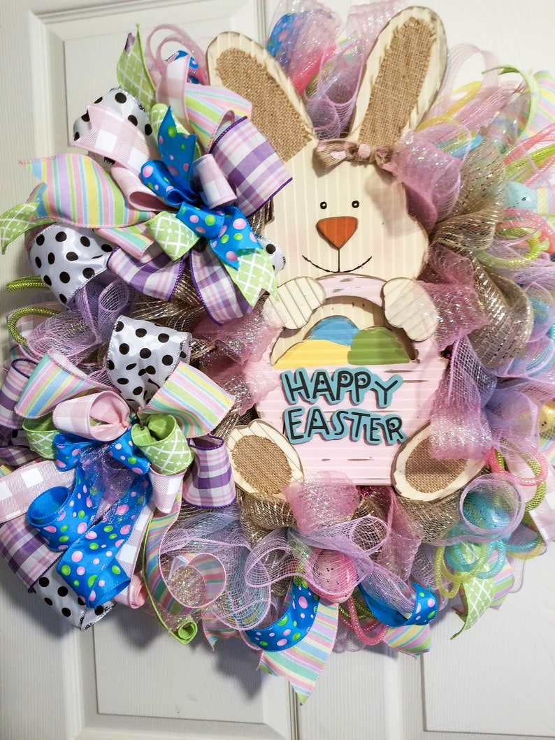 Happy Easter Sign Easter Bunny Wreath Twisted Oak Farm and Gift Shop Front Door Wreath Holiday Decoration Front Door Decor
