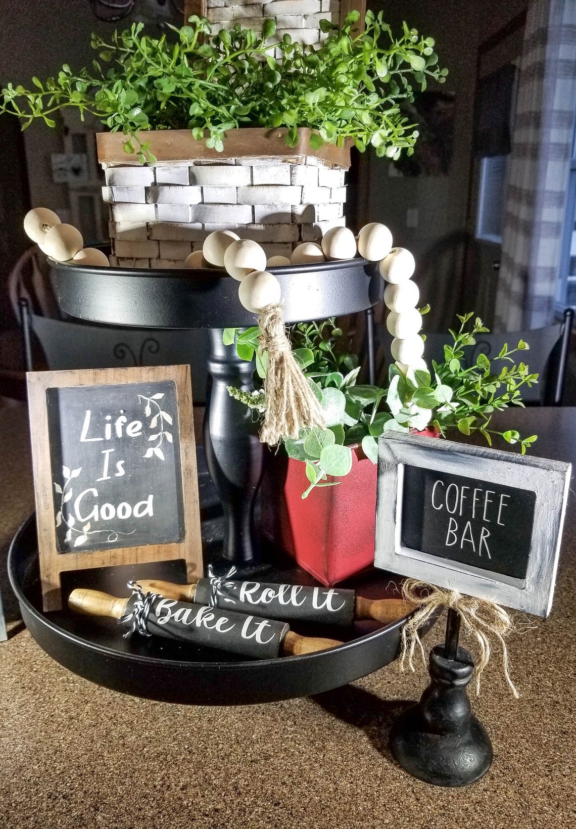 Farmhouse Rustic Coffee Bar Tiered Tray Decor Mini Rolling Etsy