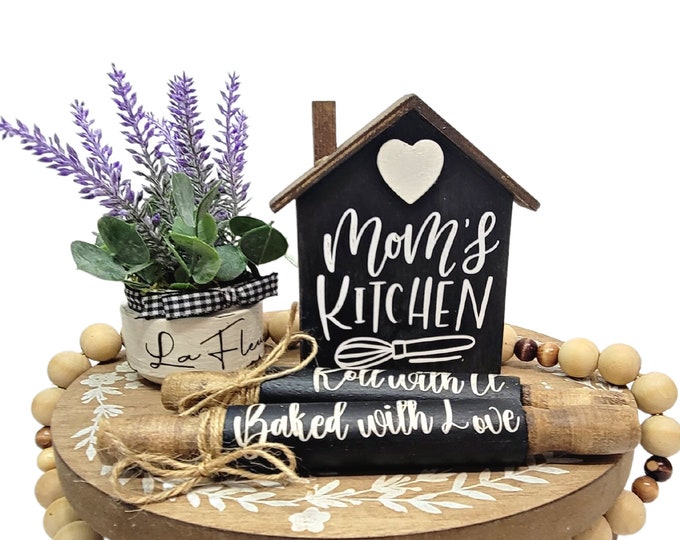 Rustic Farmhouse Mini House Sign and Rolling Pins for Tiered Tray Decor