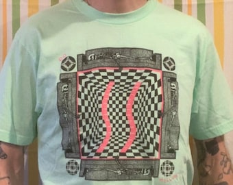 Skeletal Square On Minty American Apparel T shirt  Front and Back Print