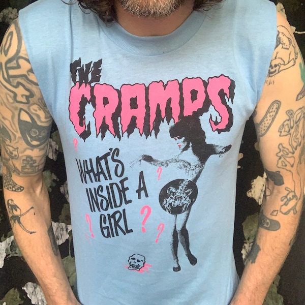 80's The Cramps sleeveless T shirt Hand Printed Small Batch