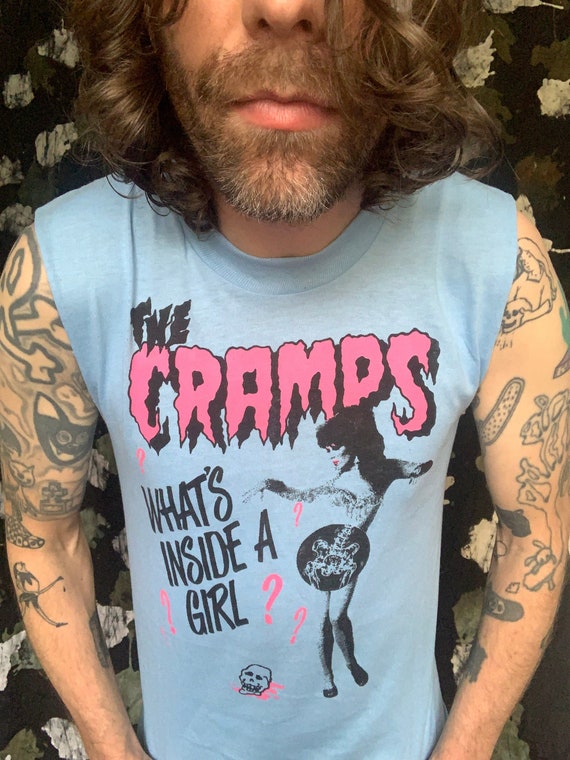 80's The Cramps sleeveless T shirt Hand Printed S… - image 1