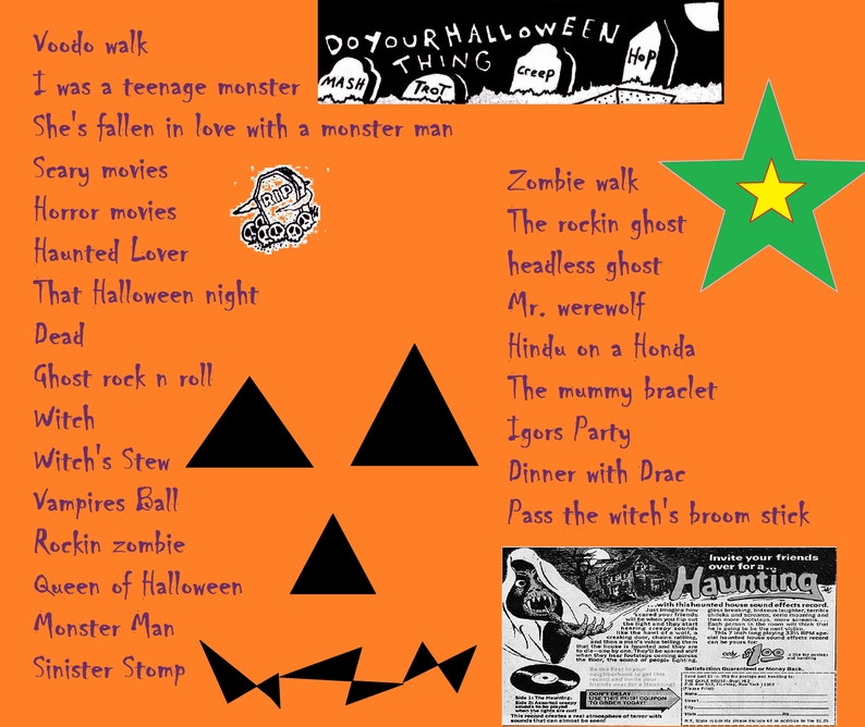 Puede incluir: Un fondo naranja con una cara de calabaza negra. El texto "DO YOUR HALLOWEEN THING" est&aacute; en la parte superior de la imagen. Una lista de actividades con tem&aacute;tica de Halloween est&aacute; en los lados izquierdo y derecho de la imagen. Una estrella verde con una estrella amarilla dentro est&aacute; en la esquina superior derecha.