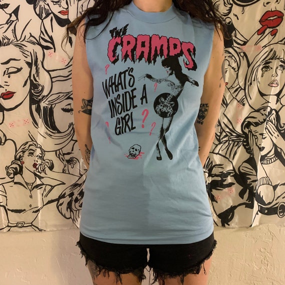 80's The Cramps sleeveless T shirt Hand Printed S… - image 5