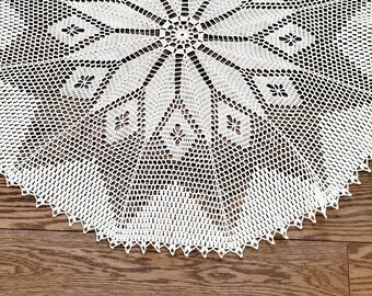 Large round crochet beige doily, tablecloth crochet off white doily 29 inches in diameter