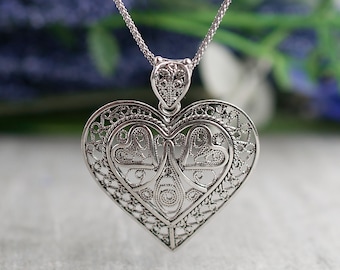 Handmade Silver Heart Pendant Necklace, 925 Sterling Silver Artisan Crafted Filigree Ornate Heart Pendant Necklace Jewelry Gifts Box for Her - Etsy Handmade Silver Heart Pendant Necklace, 925 Sterling Silver Artisan Crafted Filigree Ornate Heart Pendant Necklace Jewelry Gifts Box for Her - Etsy