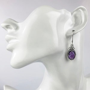 Boucles d'oreilles pendantes en argent améthyste violette naturelle, boucles d'oreilles pendantes artisanales en argent sterling améthyste violette véritable, cadeaux bijoux image 2