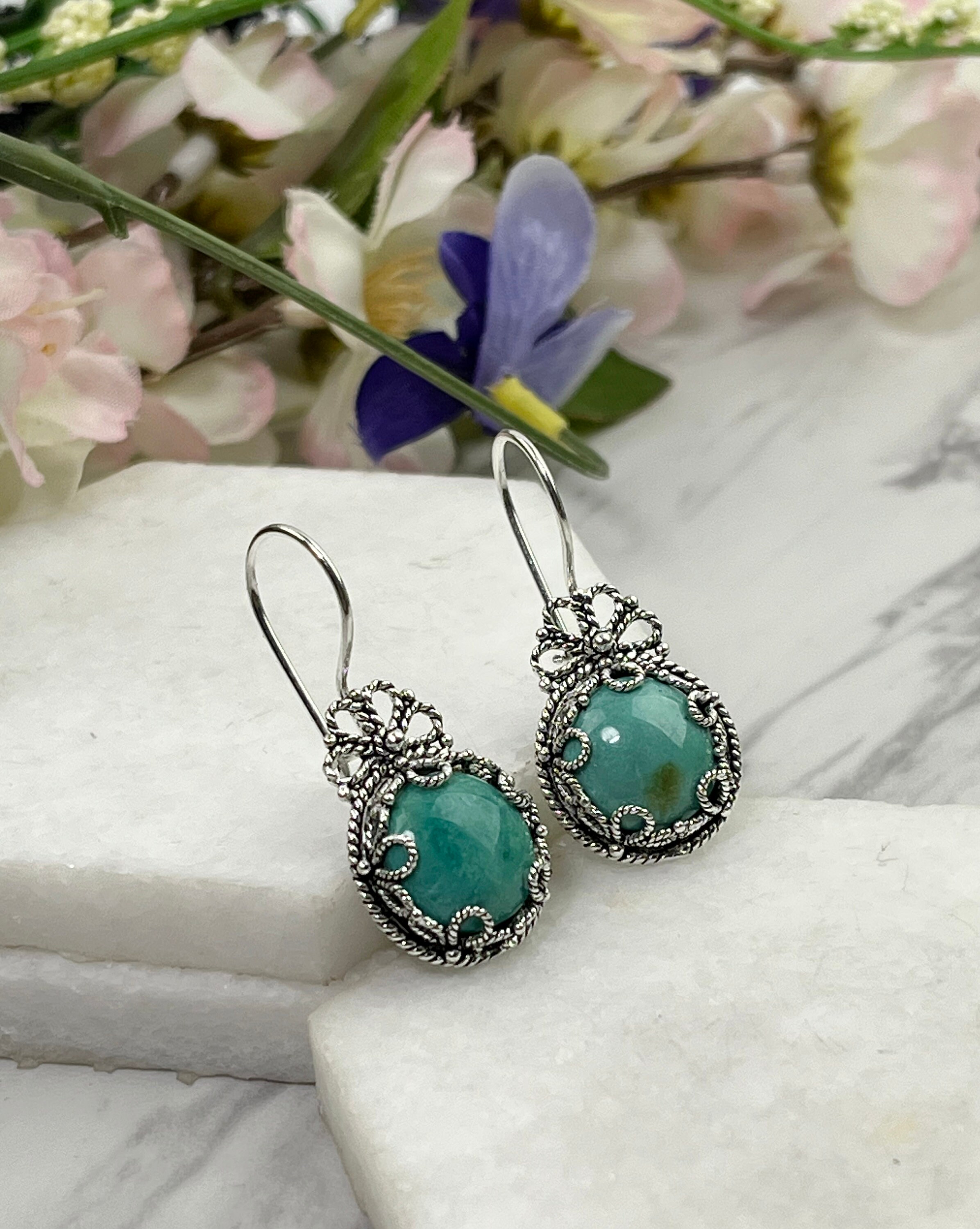 Genuine turquoise earrings sterling best sale silver