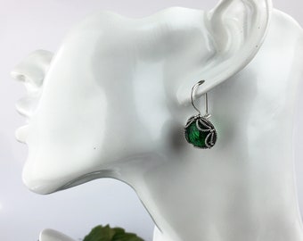 Emerald Silver Earrings 925 Sterling Natural Ruby Quartz Doublet Gemstone, Ornate Artisan, Pretty Easy wear Women Jewelry Gift Boxed for Her