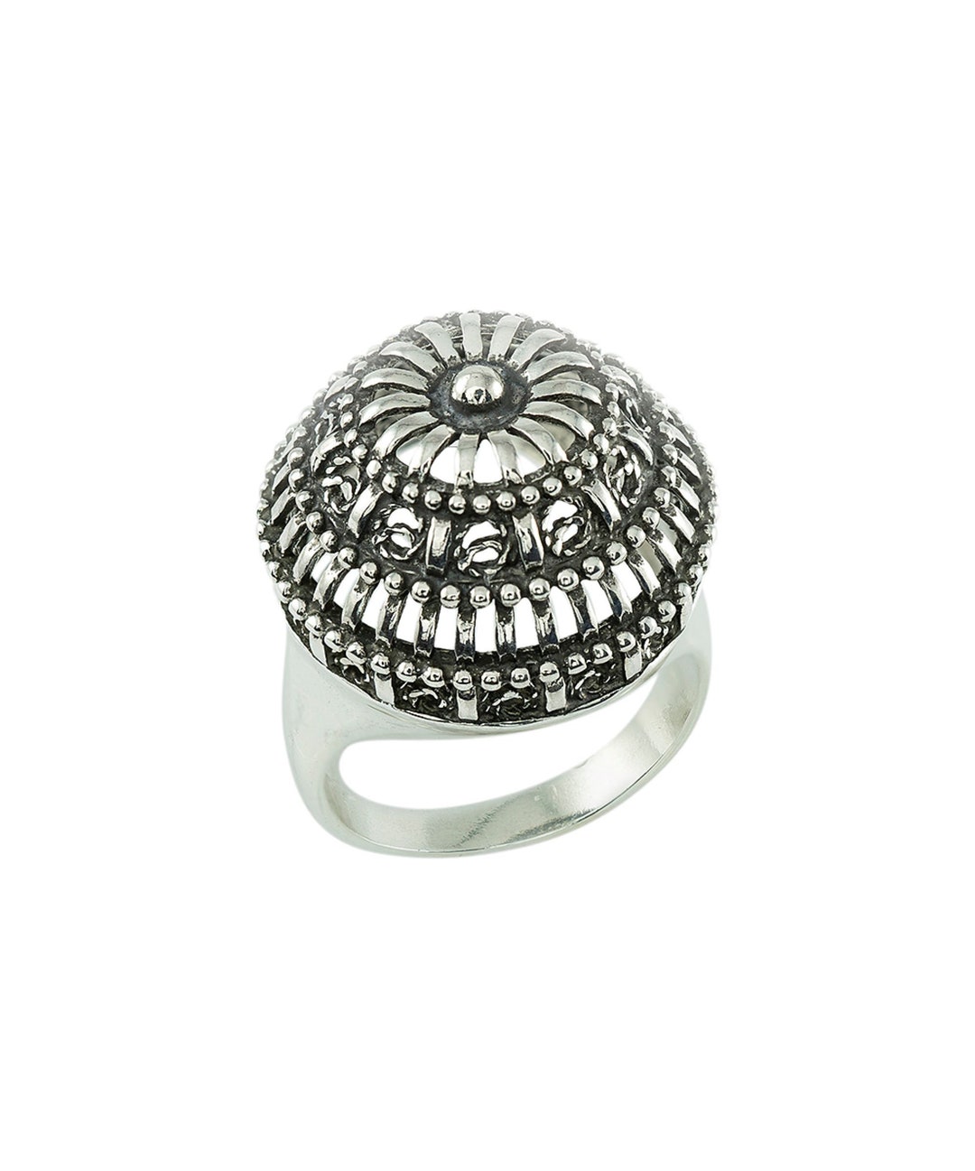925 Sterling Silver Dome Ring Handmade Artisan Crafted Filigree Ornate ...