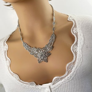 Handmade Silver Necklace, 925 Sterling Silver Artisan Crafted DGS Ornate Filigree Flower Statement Necklace Women Jewelry Gift Boxed for Her image 6