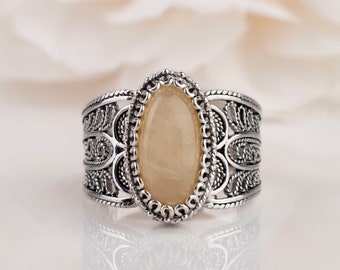 Echte Gelb Aragonit Ring 925 Sterling Silber Echte Edelstein Handwerker Handgemacht Filigran Oval Ring Frauen Schmuck Geschenk Boxed Halbe Größen