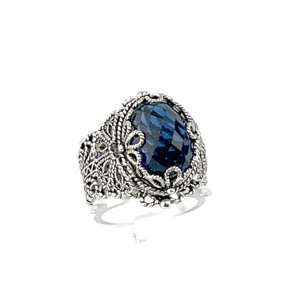 Sapphire Silver Ring 925 Sterling Silver Gemstone Handmade Artisan Crafted Filigree Statement Great Gift Jewel, Ring Women Jewelry Gift Box