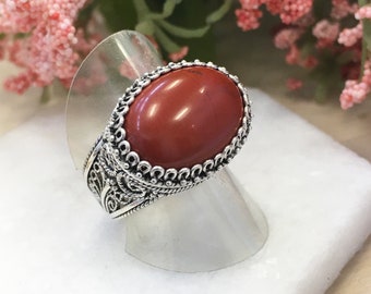 Red Jasper Silver Bold East West Statement Exceptional Ring 925 Sterling Artisan Crafted Filigree 10 ct tw Gemstone,  Size: 5-12  Gift Boxed