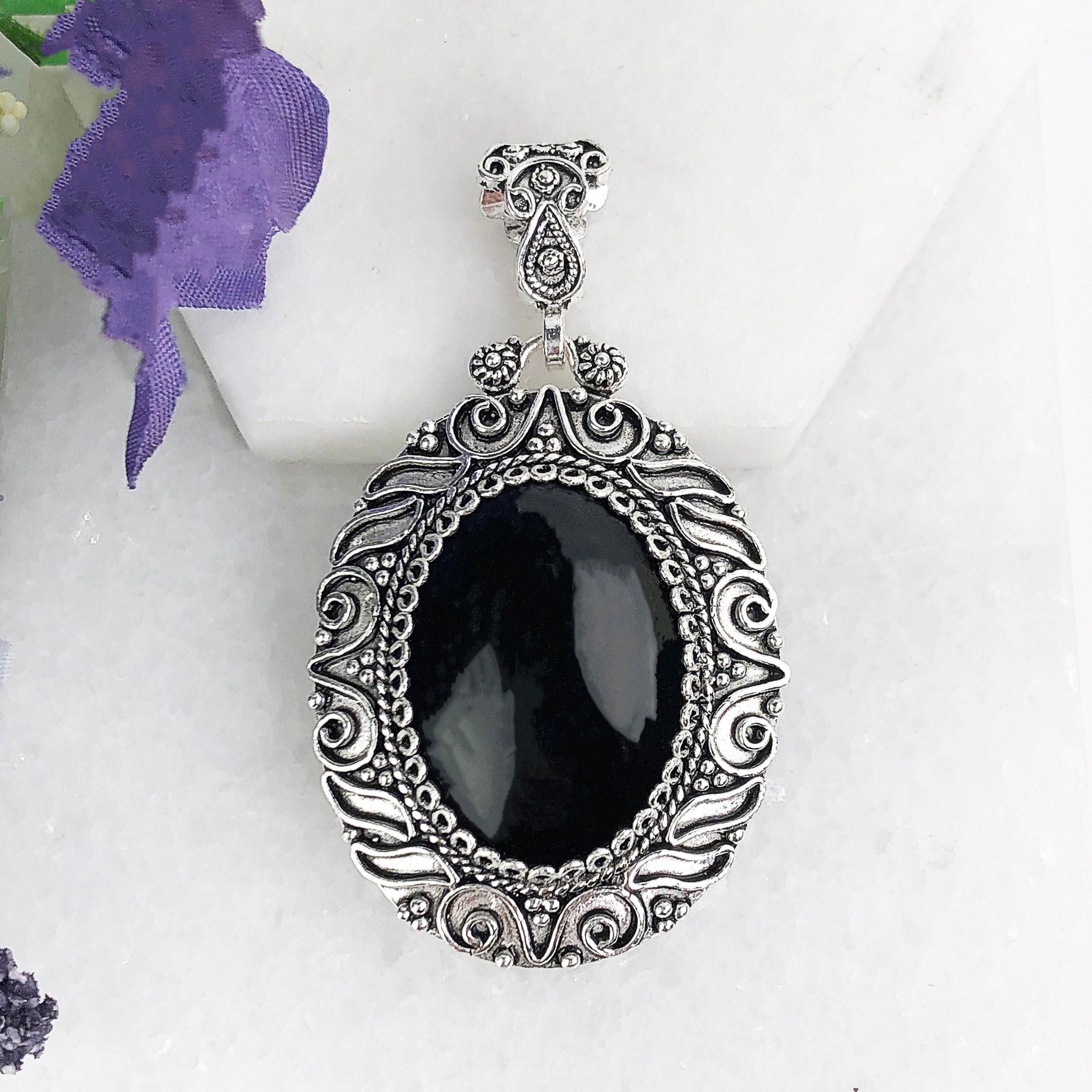 【メーカー公式ショップ】 Pendant Onyx Black 925 Gemstone Genuine Silver Sterling アンティーク雑貨