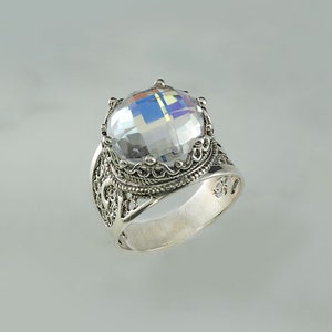 Genuine Opal White Quartz Gemstone 925 Sterling Silver Ring Handmade Artisan Crafted Filigree Paisley Ring Women Jewelry Gifts Boxed for Her