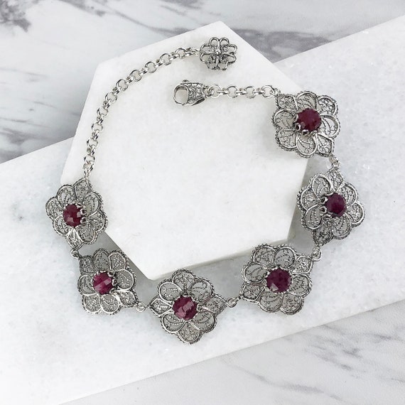 Genuine Garnet Bracelet Adjustable Sterling Silver Handmade Genuine Garnet Bracelet Adjustable Sterling Silver Handmade