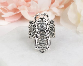 Bumble Bee Ring, 925 Sterling Silver Bumble Bee Ring Handmade Artisan Crafted Filigree Wrap Around Honeybee Ring Women Jewelry Gifts for Her