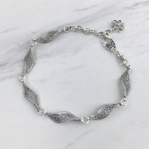 Marquise Leaves Silver Bracelet, Solid 925 Sterling Silver Handmade Artisan Filigree Adjustable Bracelet Women Jewelry Gift for Her S M L