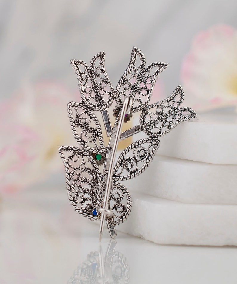 GLSEEVO 925 Sterling Silver Crystal Flower Brooch for Women