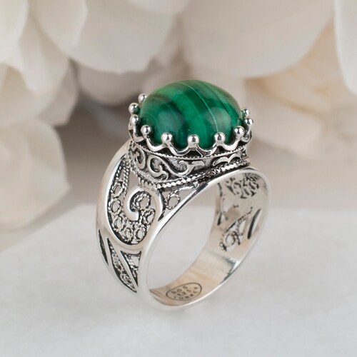 Natural Green Malachite Butterfly Ring 925 Sterling Silver - Etsy