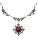 Blue topaz ruby corundum 925 sterling silver bib necklace artisan crafted filigree floral genuine gemstones dgs, jewelry gifts boxed for her