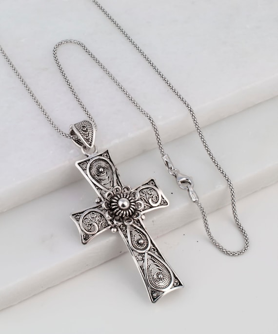 Silver Cross Pendant 925 Solid Sterling Silver Handmade Artisan Filigree Cross Pendant Women Christian Religious Jewelry Gift Boxed for Her Etsy