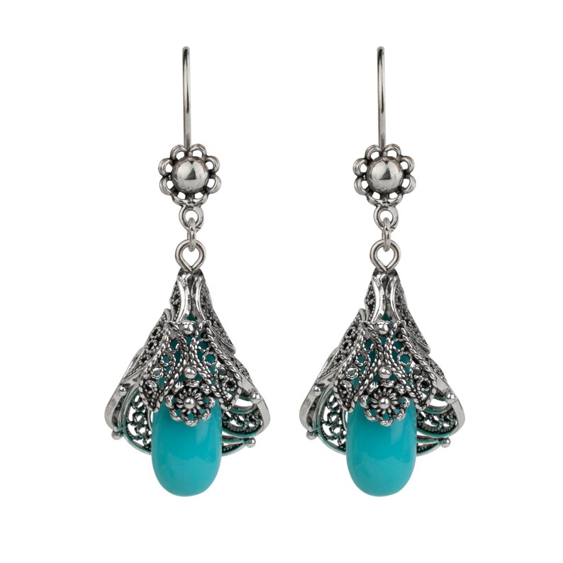 Turquoise and Pearl & Silver Drop Dangling Earrings 925 - Etsy