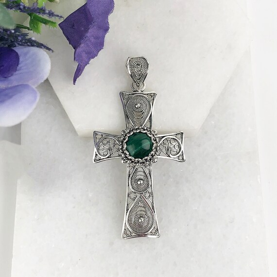 Turquoise Center Cross Pendant Handmade in Bali Sterling Silver with Oxidized Finish, Pendant Only Turquoise Center Cross Pendant Handmade in Bali Sterling Silver with Oxidized Finish, Pendant Only