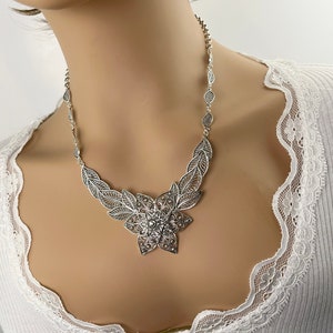 Handmade Silver Necklace, 925 Sterling Silver Artisan Crafted DGS Ornate Filigree Flower Statement Necklace Women Jewelry Gift Boxed for Her image 9