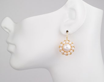 Floral Pearl 18K vergulde zilveren drop oorbellen, HOLYWOOD, prachtige, mooiste parel oorbellen, vrouwelijke oorbellen geschenkdoos voor haar