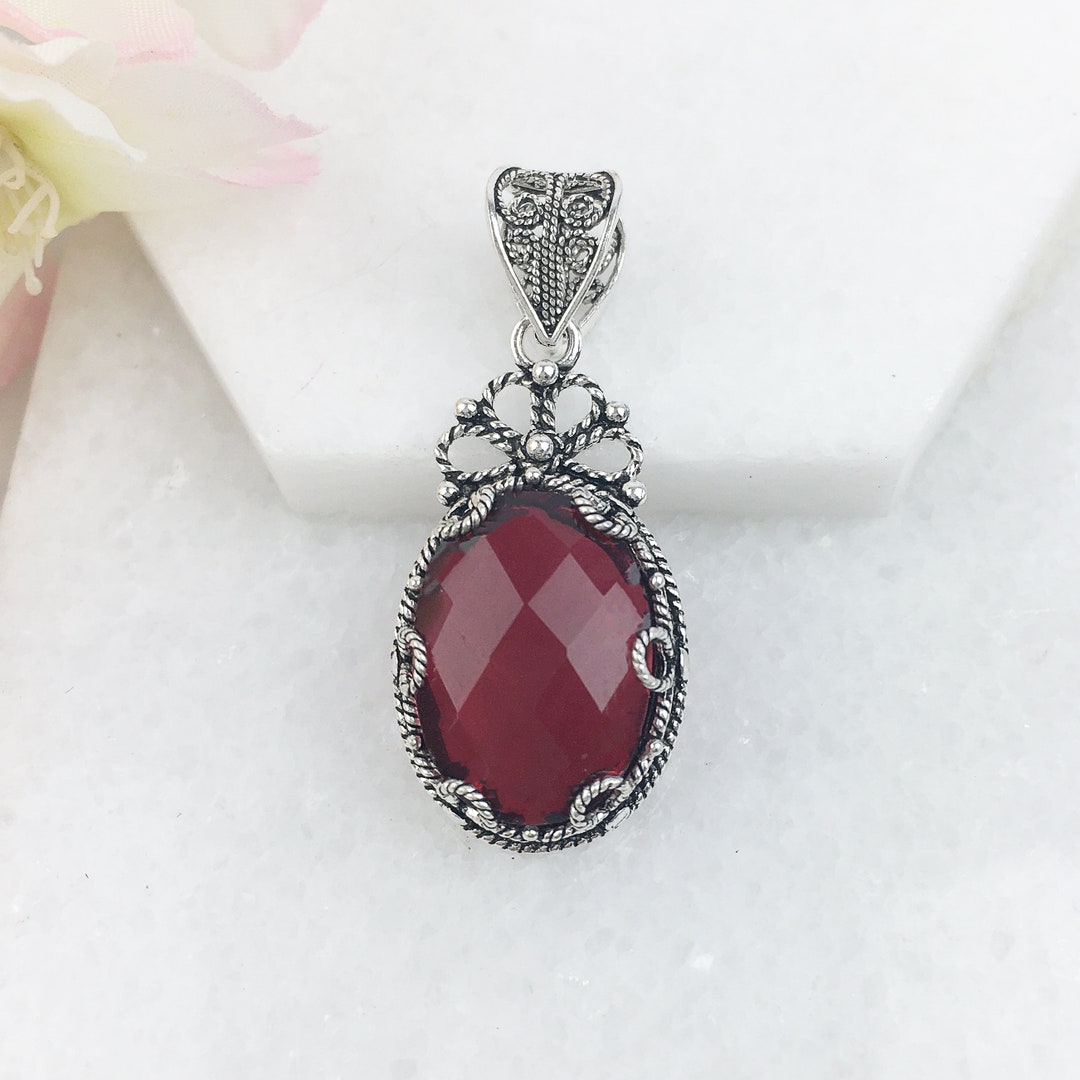 Ruby Red Quartz Silver Pendant 925 Sterling Silver Ruby Dark Etsy
