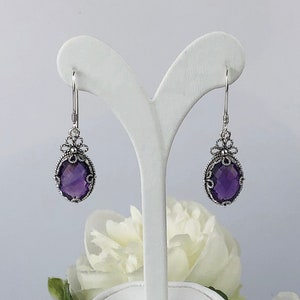 Boucles d'oreilles pendantes en argent améthyste violette naturelle, boucles d'oreilles pendantes artisanales en argent sterling améthyste violette véritable, cadeaux bijoux image 7