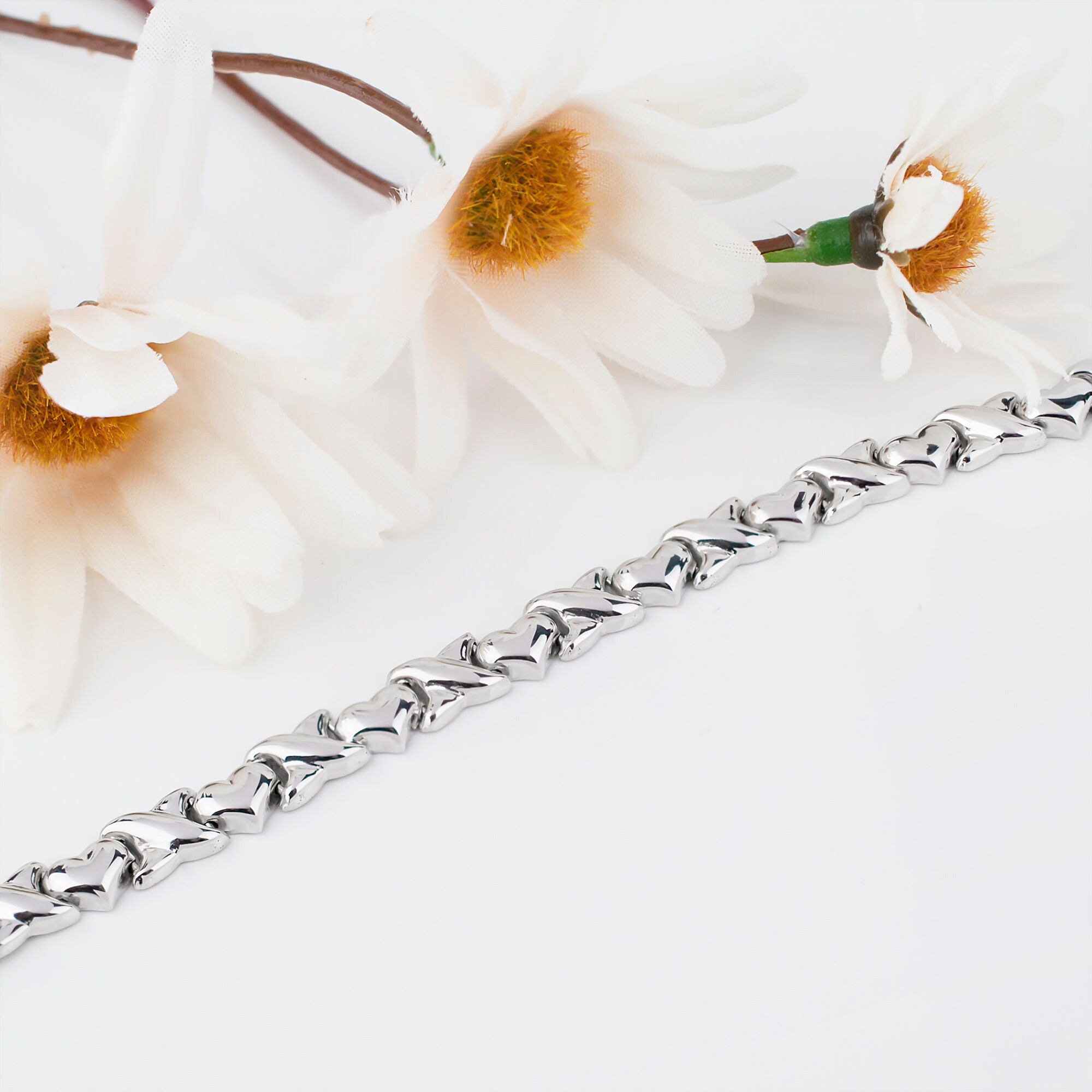 X and Heart Bracelet 925 Sterling Silver High Polish Heart Etsy