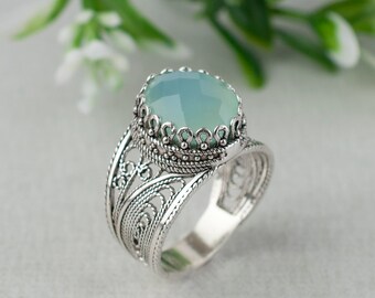 Details about   925 Sterling Silver Blue Chalcedony Handmade Anniversary Ring Gift Free Ship 