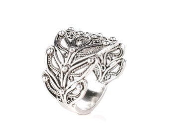 Wide Floral Band Ring, 925 Sterling Silver Artisan Crafted Designer DGS Filigree Artistic Band Ring, Jewelry Gift Boxed for Her Size: 5-12,