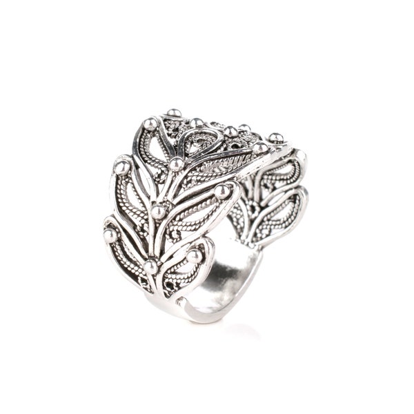 Wide Floral Band Ring, 925 Sterling Silver Artisan Crafted Designer DGS Filigree Artistic Band Ring, Jewelry Gift Boxed for Her Size: 5-12,