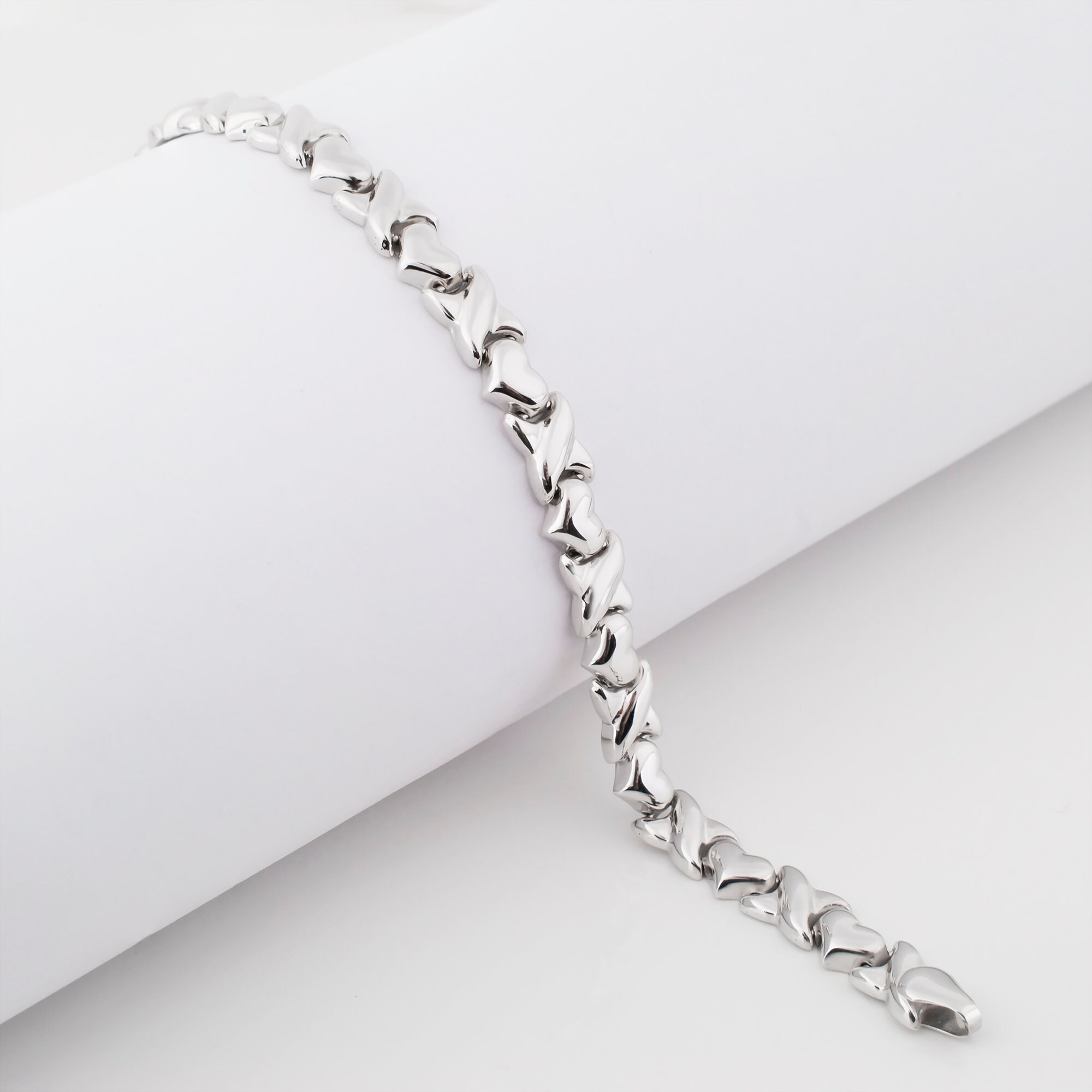 X and Heart Bracelet 925 Sterling Silver High Polish Heart Etsy