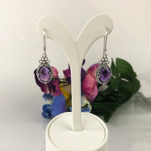 Boucles d'oreilles pendantes en argent améthyste violette naturelle, boucles d'oreilles pendantes artisanales en argent sterling améthyste violette véritable, cadeaux bijoux image 5
