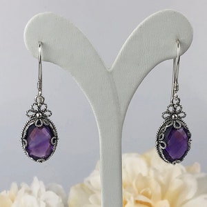 Boucles d'oreilles pendantes en argent améthyste violette naturelle, boucles d'oreilles pendantes artisanales en argent sterling améthyste violette véritable, cadeaux bijoux image 4