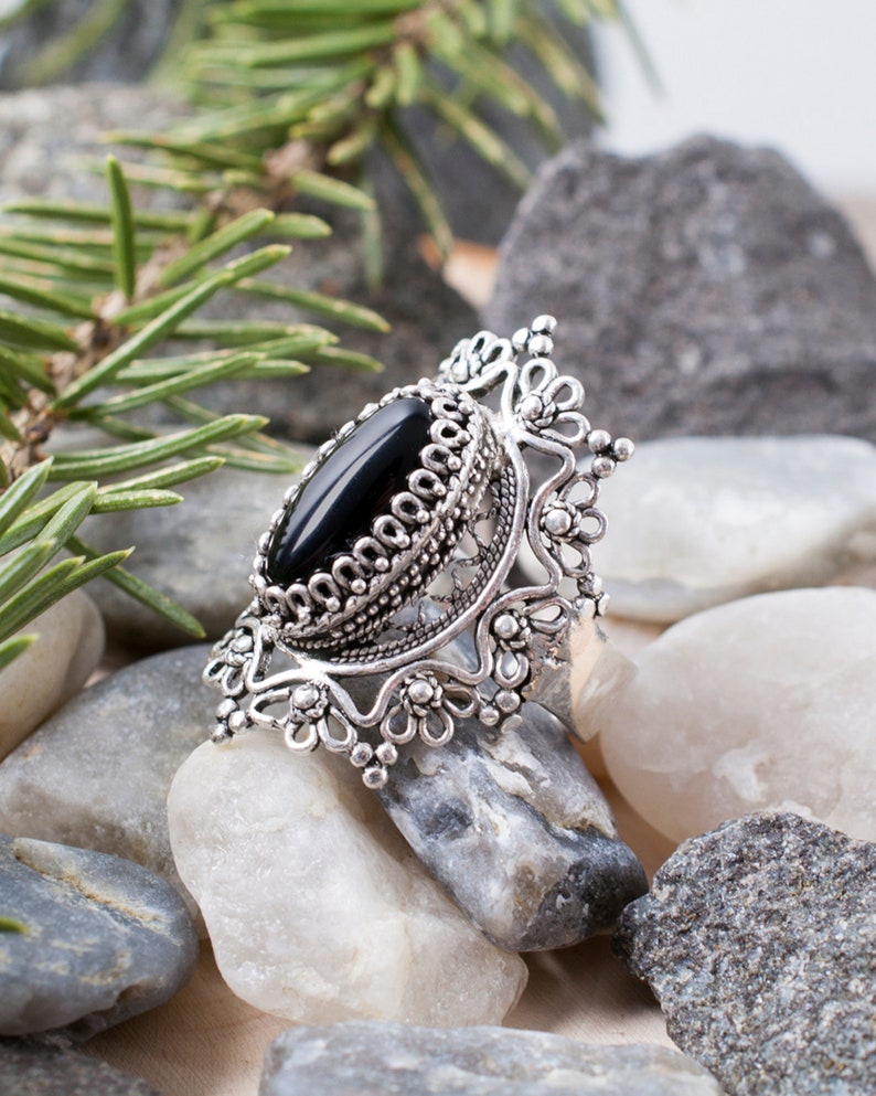 Black Onyx Silver Ring925 Sterling Silver Genuine Onyx Etsy