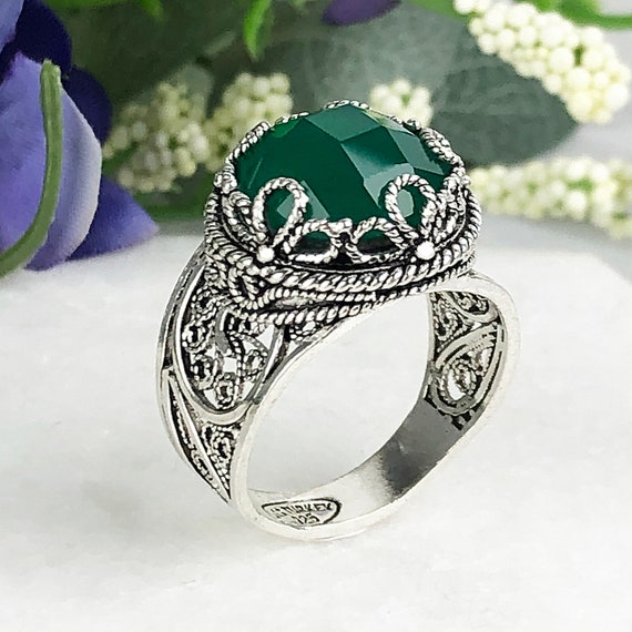 ANILLO PIEDRA VERDE PLATA DE LEY Selecciona la talla Talla 12