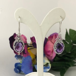 Boucles d'oreilles pendantes en argent améthyste violette naturelle, boucles d'oreilles pendantes artisanales en argent sterling améthyste violette véritable, cadeaux bijoux image 3