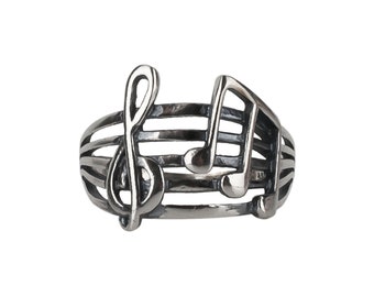 Music Note Treble Clef Band Ring Solid 925 Sterling Silver Music Note G Clef Ring Jewelry Oxidized Music Note Thumb Ring Size 5-12 Gift Box