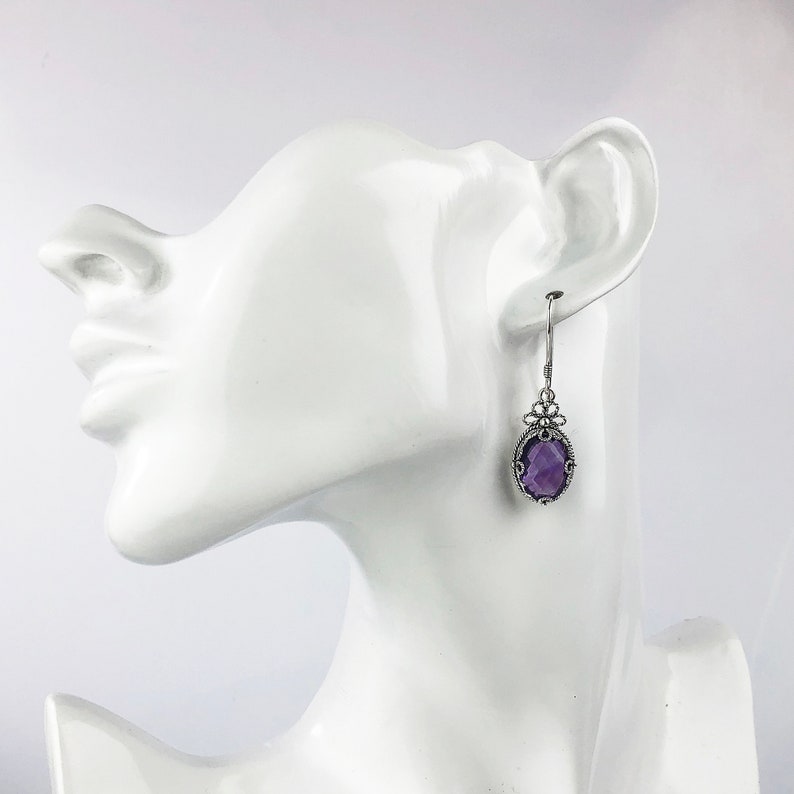 Boucles d'oreilles pendantes en argent améthyste violette naturelle, boucles d'oreilles pendantes artisanales en argent sterling améthyste violette véritable, cadeaux bijoux image 9