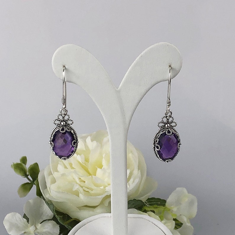 Boucles d'oreilles pendantes en argent améthyste violette naturelle, boucles d'oreilles pendantes artisanales en argent sterling améthyste violette véritable, cadeaux bijoux image 8