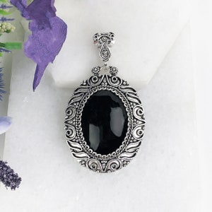 Black Onyx Pendant 925 Sterling Silver Genuine Gemstone Handmade 
