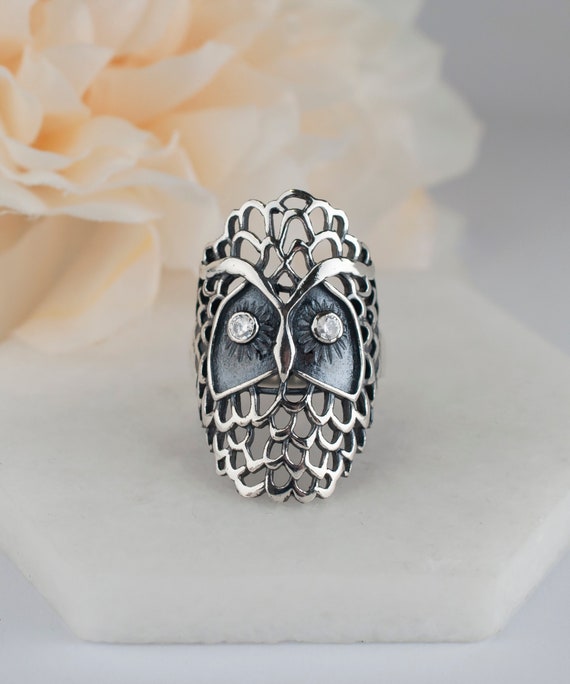 Everbling Lovely Cute Owl 925 Sterling Silver Ring Black CZ Everbling Lovely Cute Owl 925 Sterling Silver Ring Black CZ