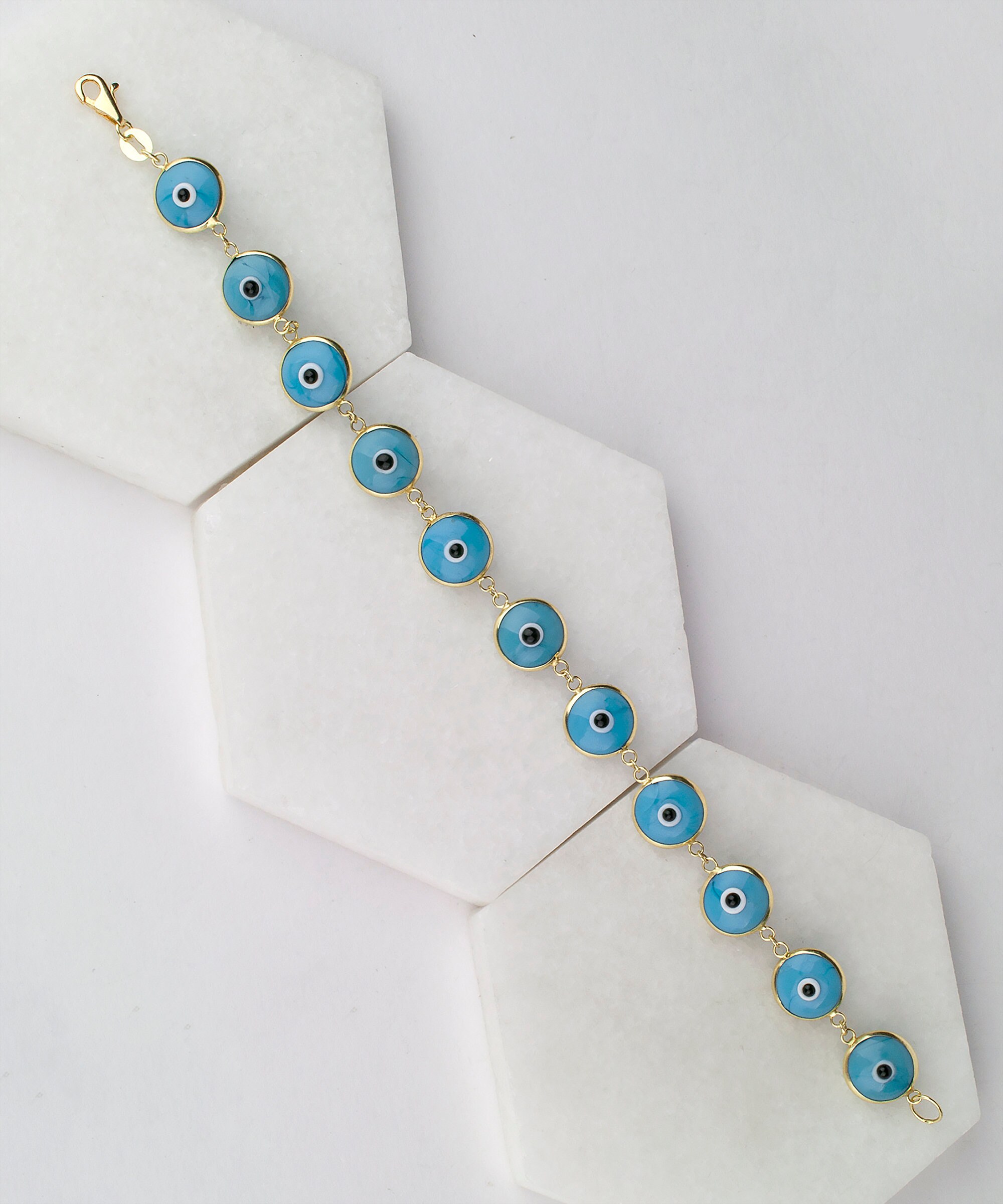 14K Solid Gold Evil Eye Bracelet14k Solid Yellow Gold Blue Etsy